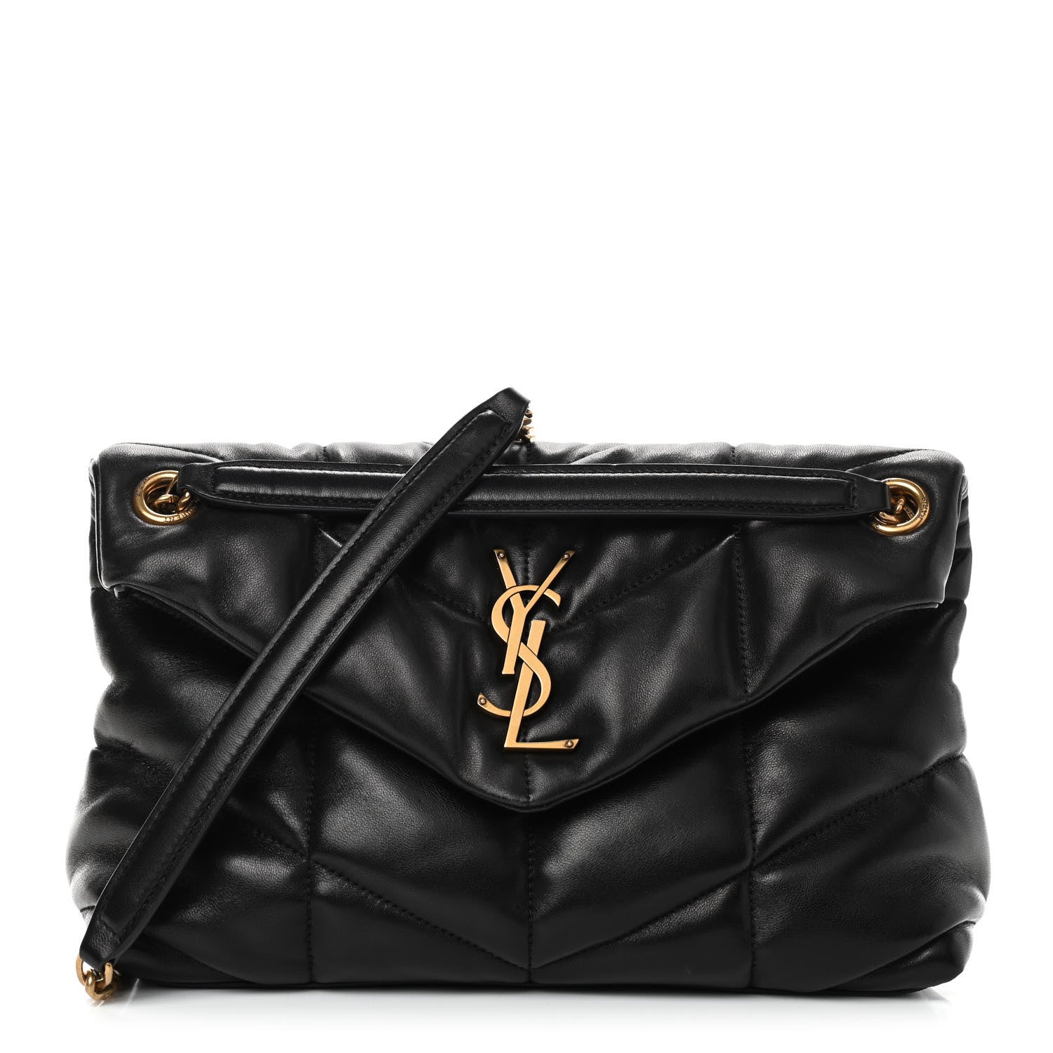 Saint Laurent Lambskin Quilted Small Loulou Puffer Monogram Chain Satchel Black 1 of 9