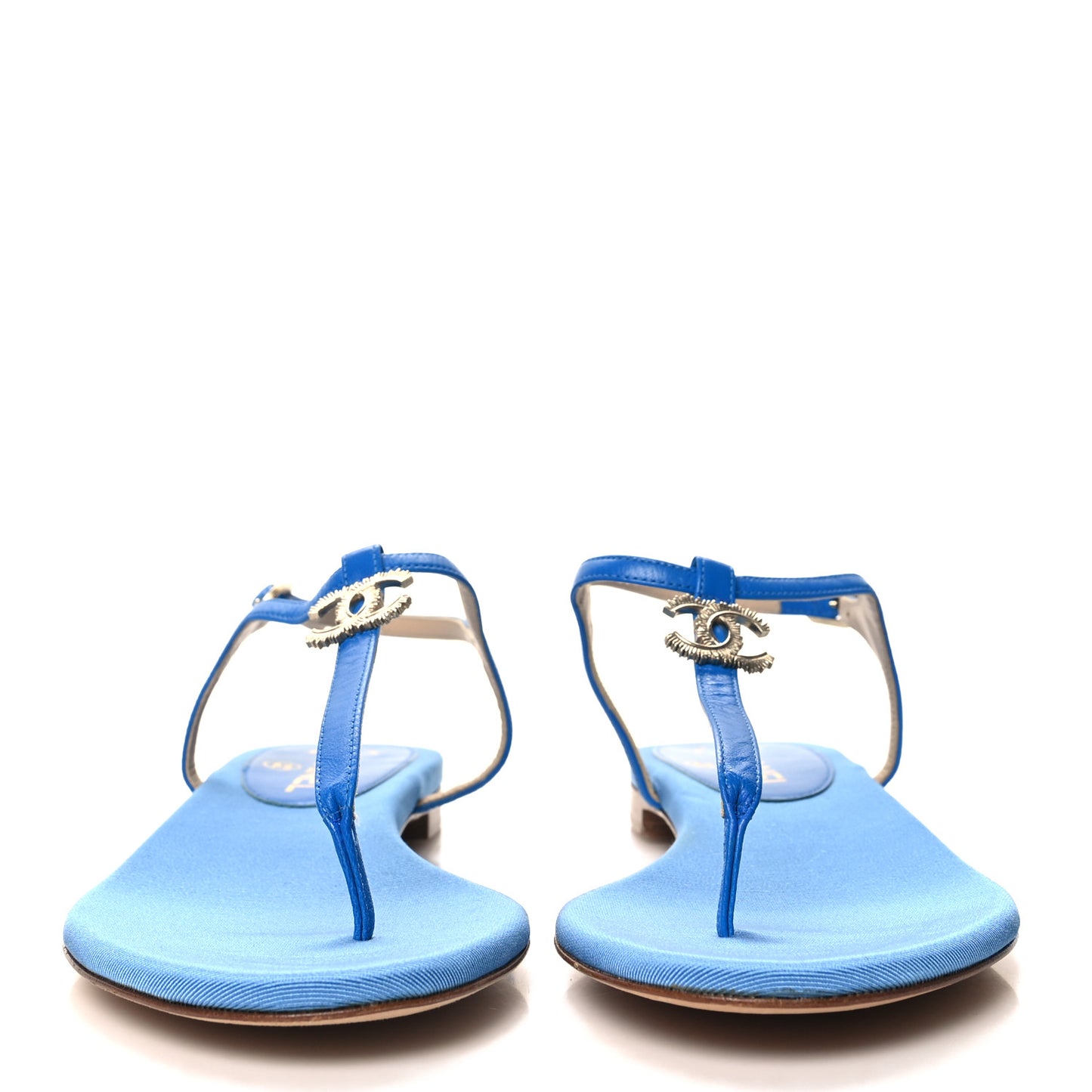 Lambskin CC Logo Thong Sandals 37 Blue