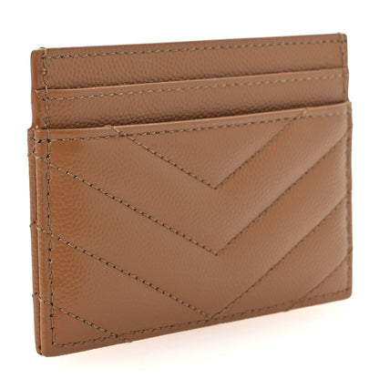 Saint Laurent Grain De Poudre Matelasse Chevron Monogram Credit Card Case Natural Dark 3 of 10