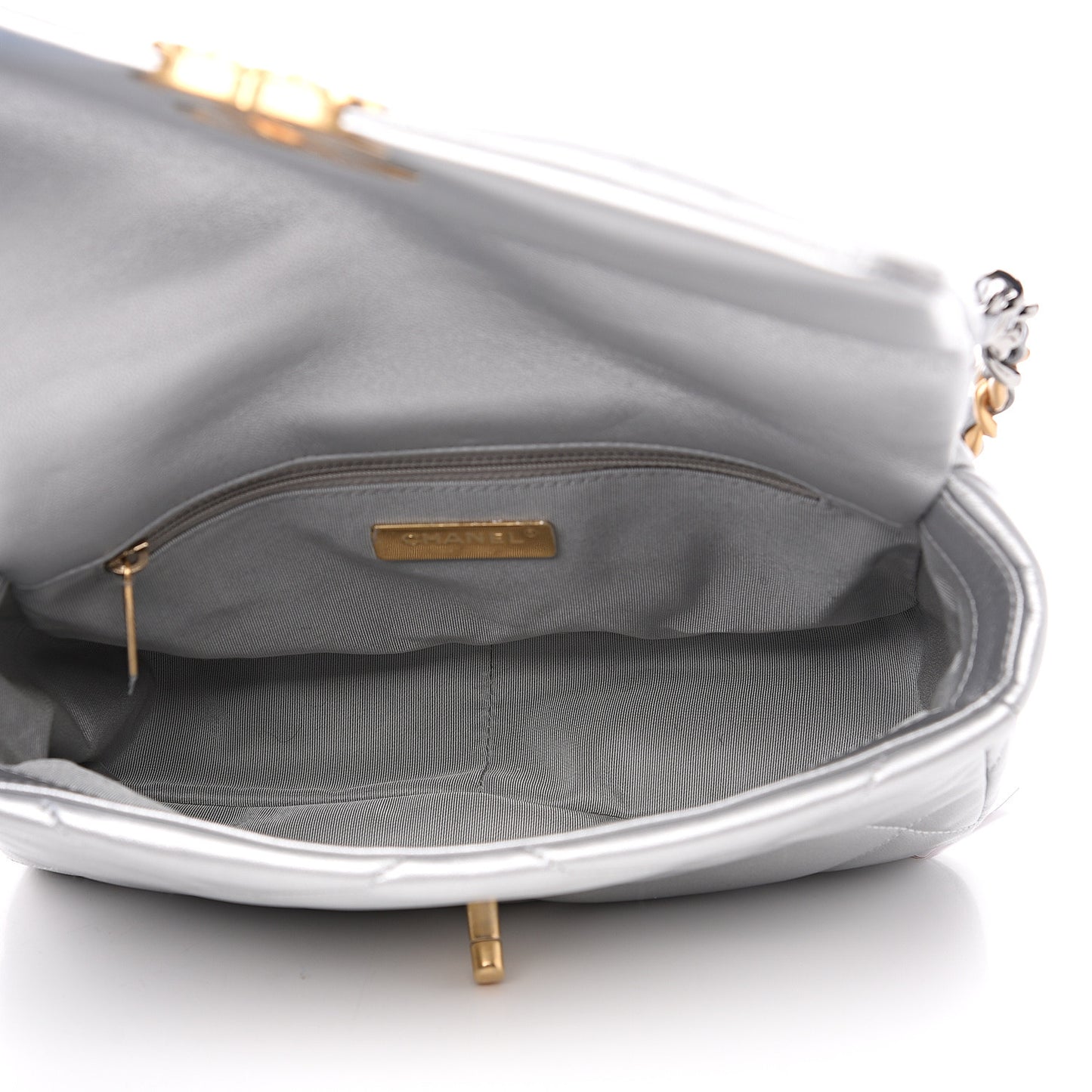 Metallic Goatskin Quilted Medium 19 Flap Silver