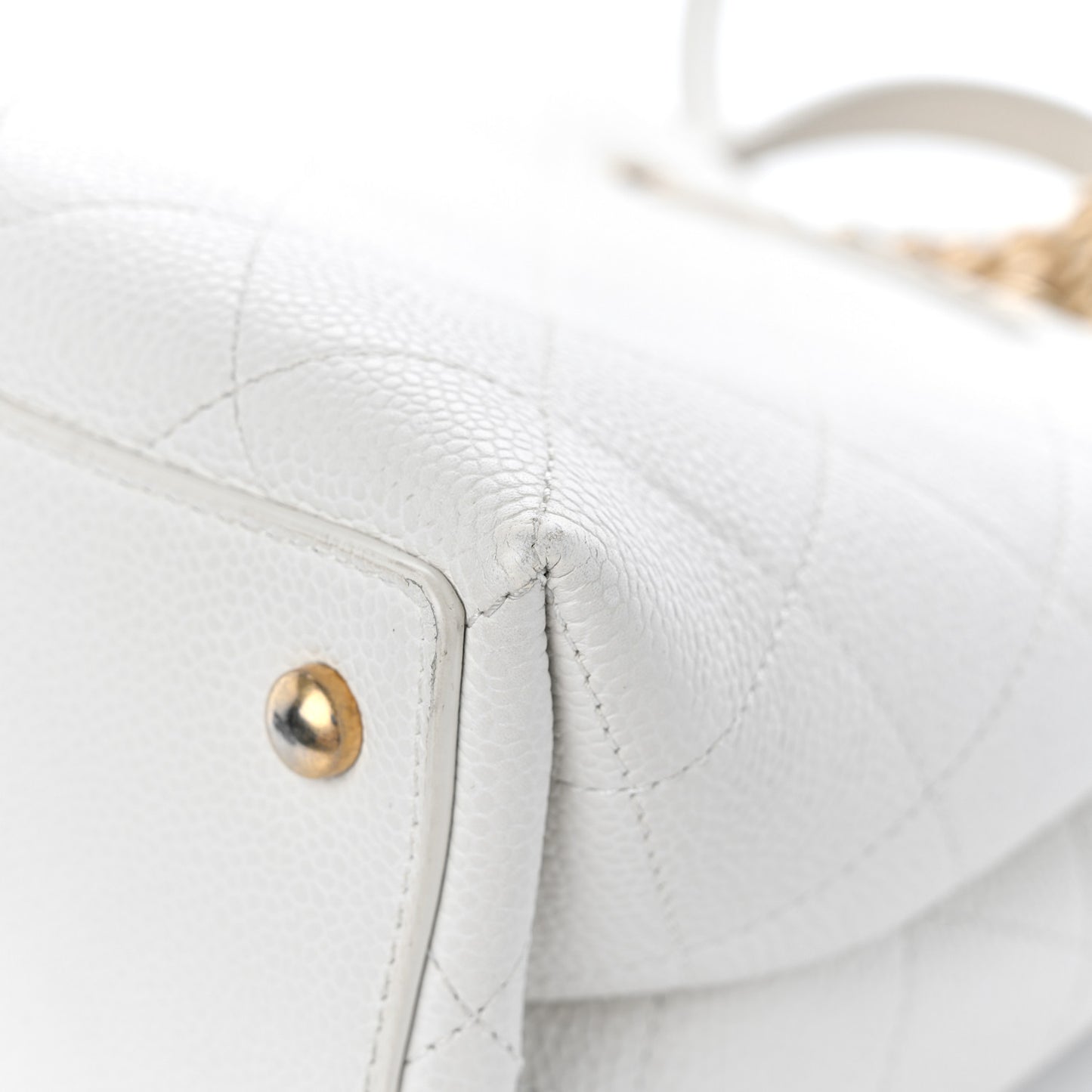 Grained Calfskin Stitched Small Drawstring Bag White