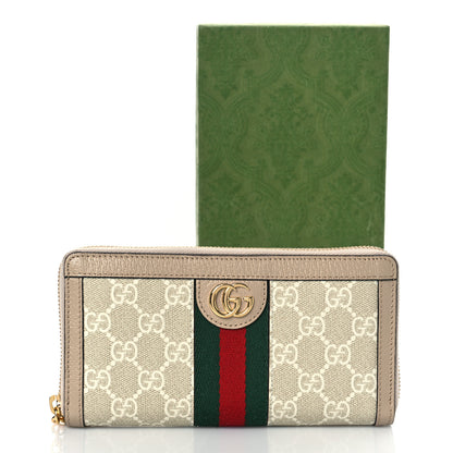 Gucci GG Supreme Monogram Textured Dollar Calfskin Web Ophidia Zip Around Wallet Beige Mystic White Oatmeal 10 of 10