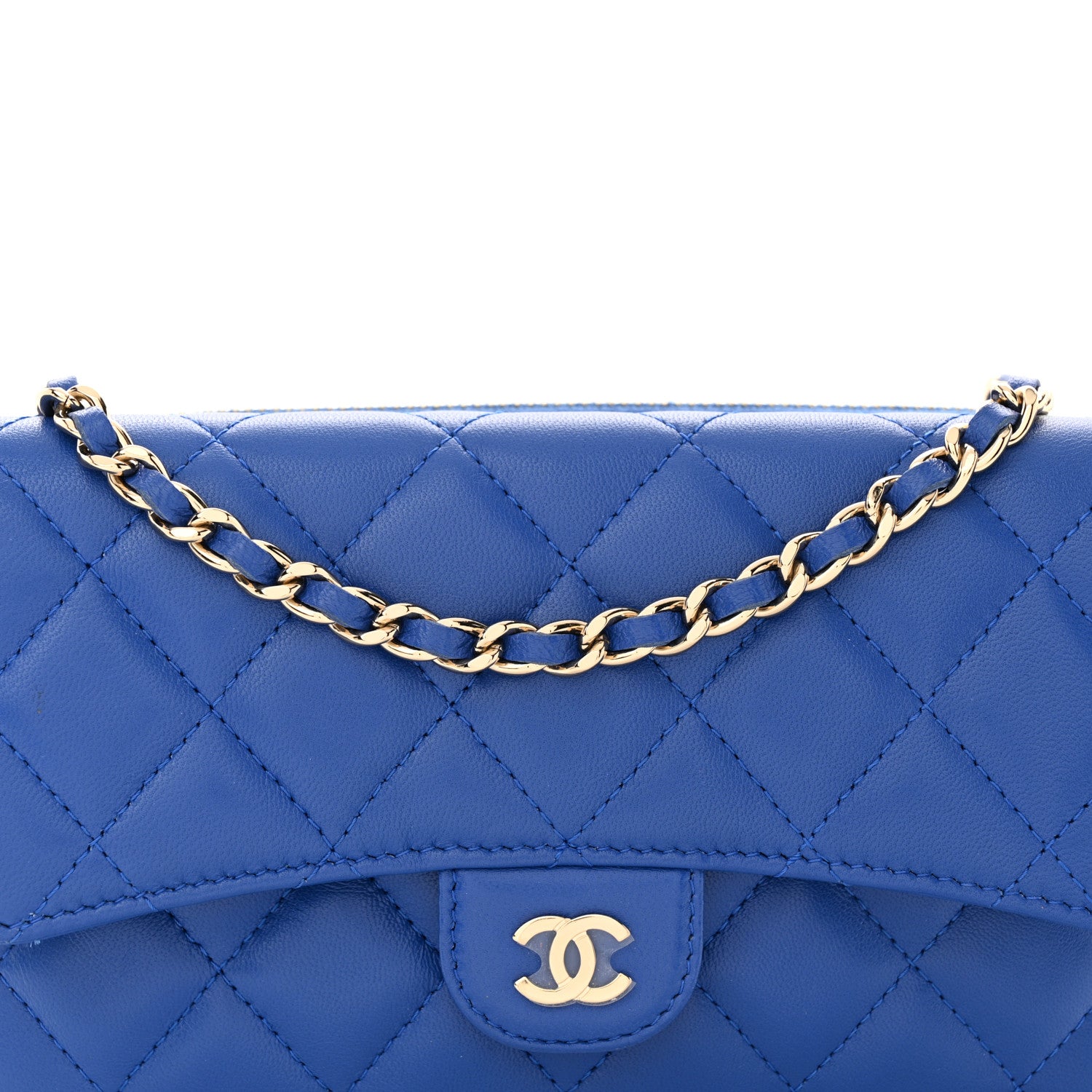 Chanel Lambskin Quilted Flap Phone Holder With Chain Blue 10 of 13