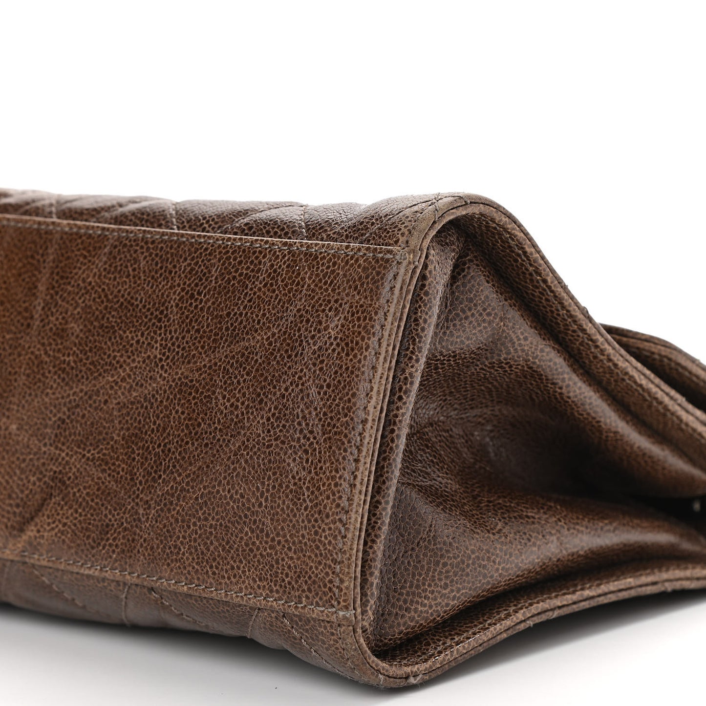 Crumpled Grained Calfskin Jumbo CC Crave Flap Brown