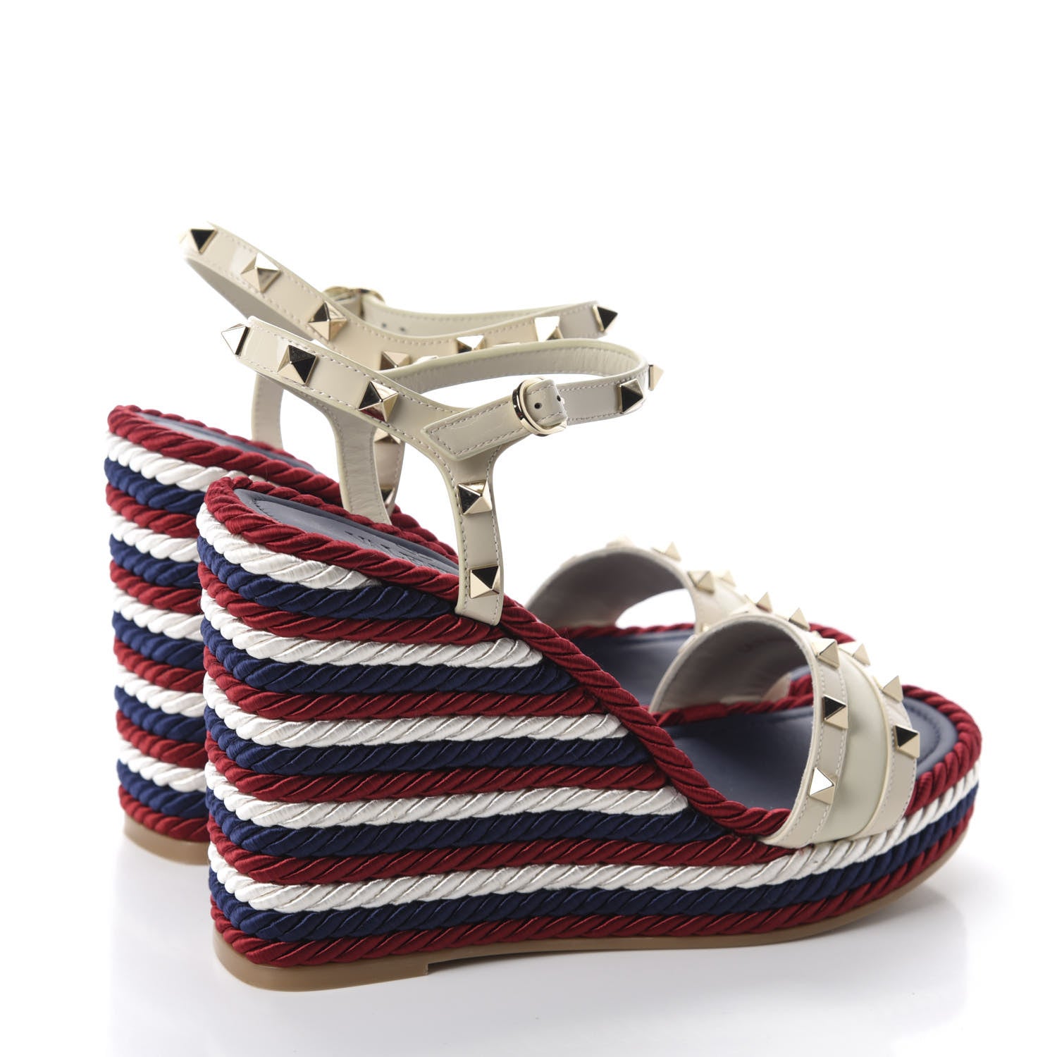 Valentino Garavani Patent Calfskin Rockstud Torchon Espadrille 25/115mm Wedge Sandals 39 Light Ivory 4 of 10
