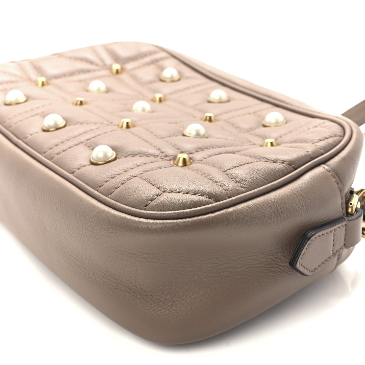 Calfskin Matelasse Studded Small Pearly GG Marmont Chain Shoulder Bag Porcelain Rose