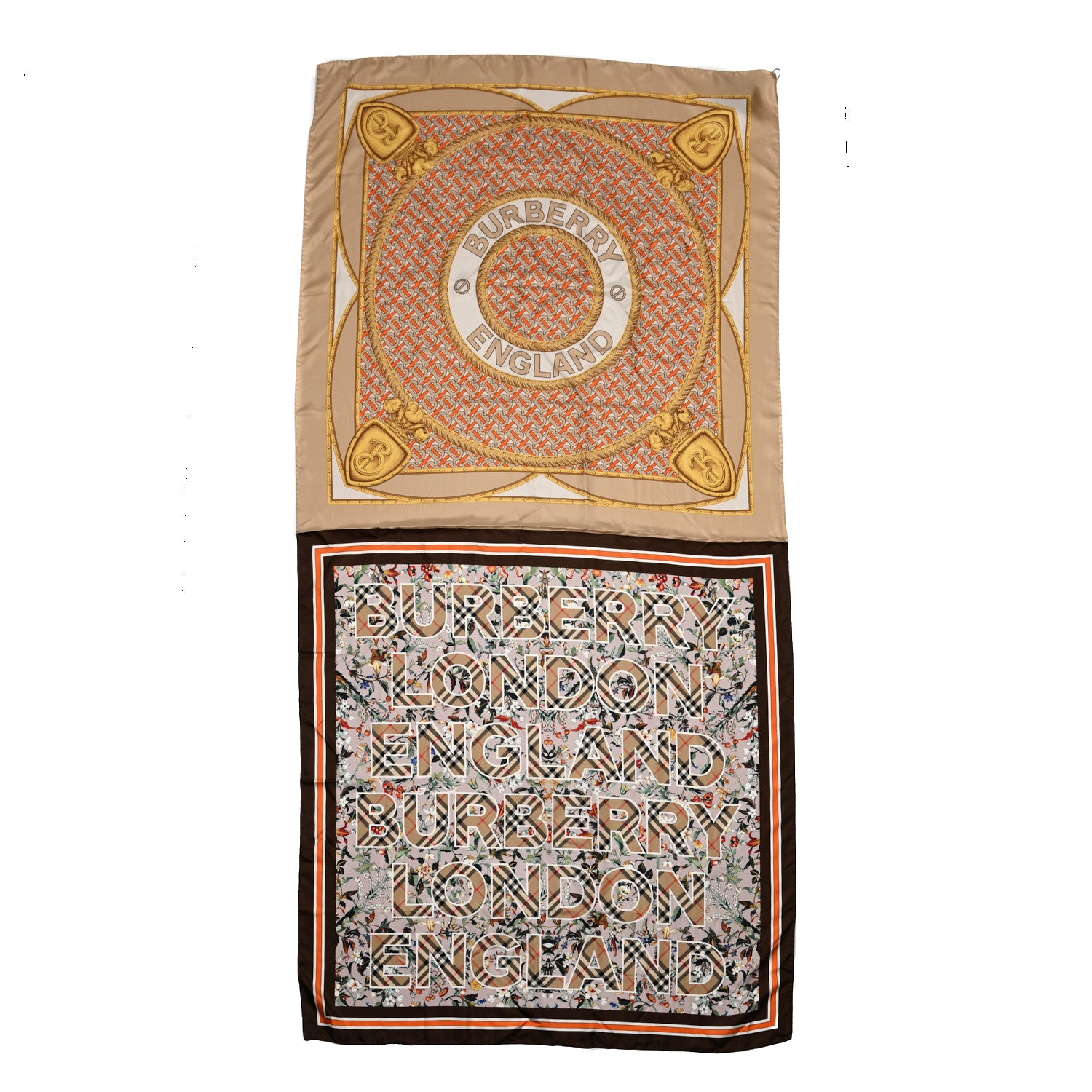 Burberry Silk Montage Monogram Floral Square Scarf Beige 1 of 6