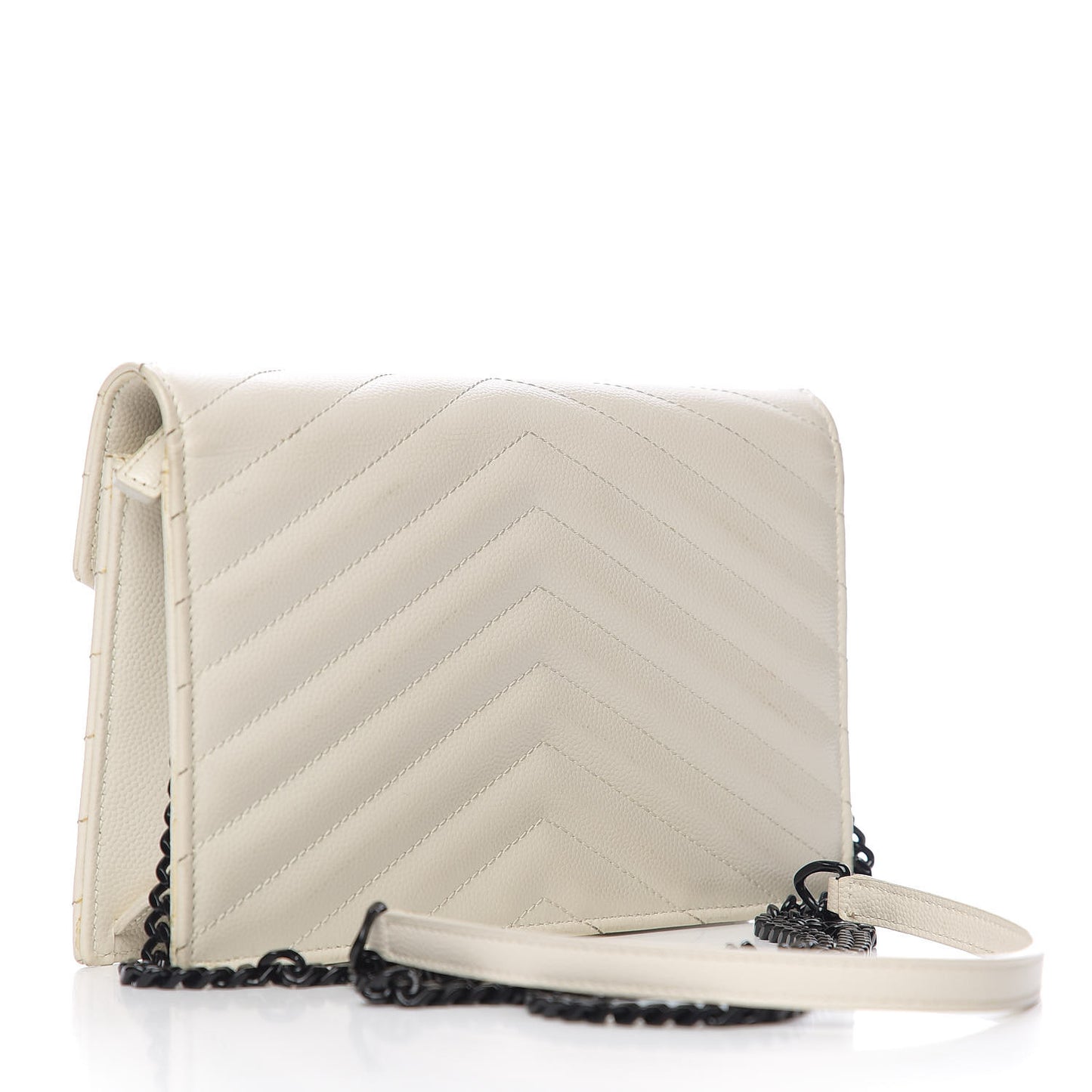 Grain De Poudre Matelasse Chevron Monogram Envelope Chain Wallet Dove White