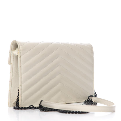 Saint Laurent Grain De Poudre Matelasse Chevron Monogram Envelope Chain Wallet Dove White 2 of 9