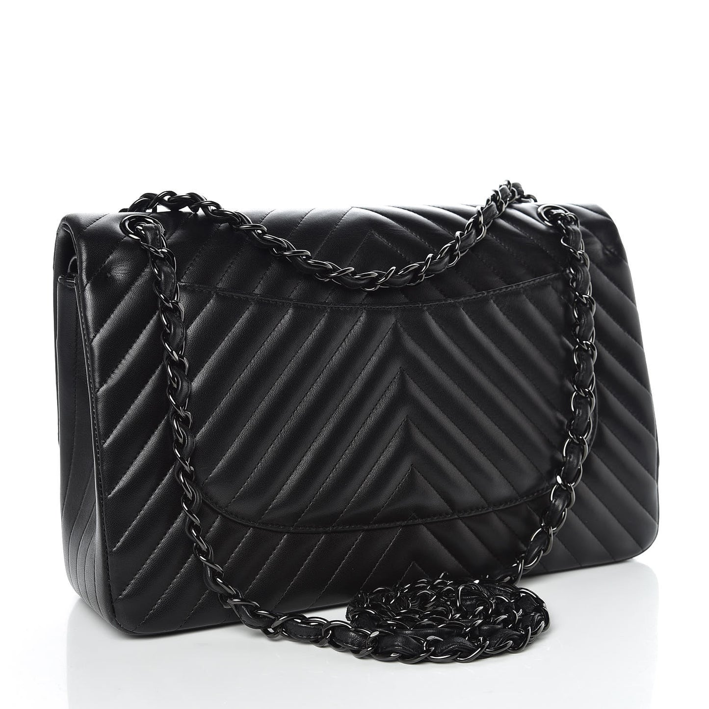 Lambskin Chevron Quilted Jumbo Double Flap So Black