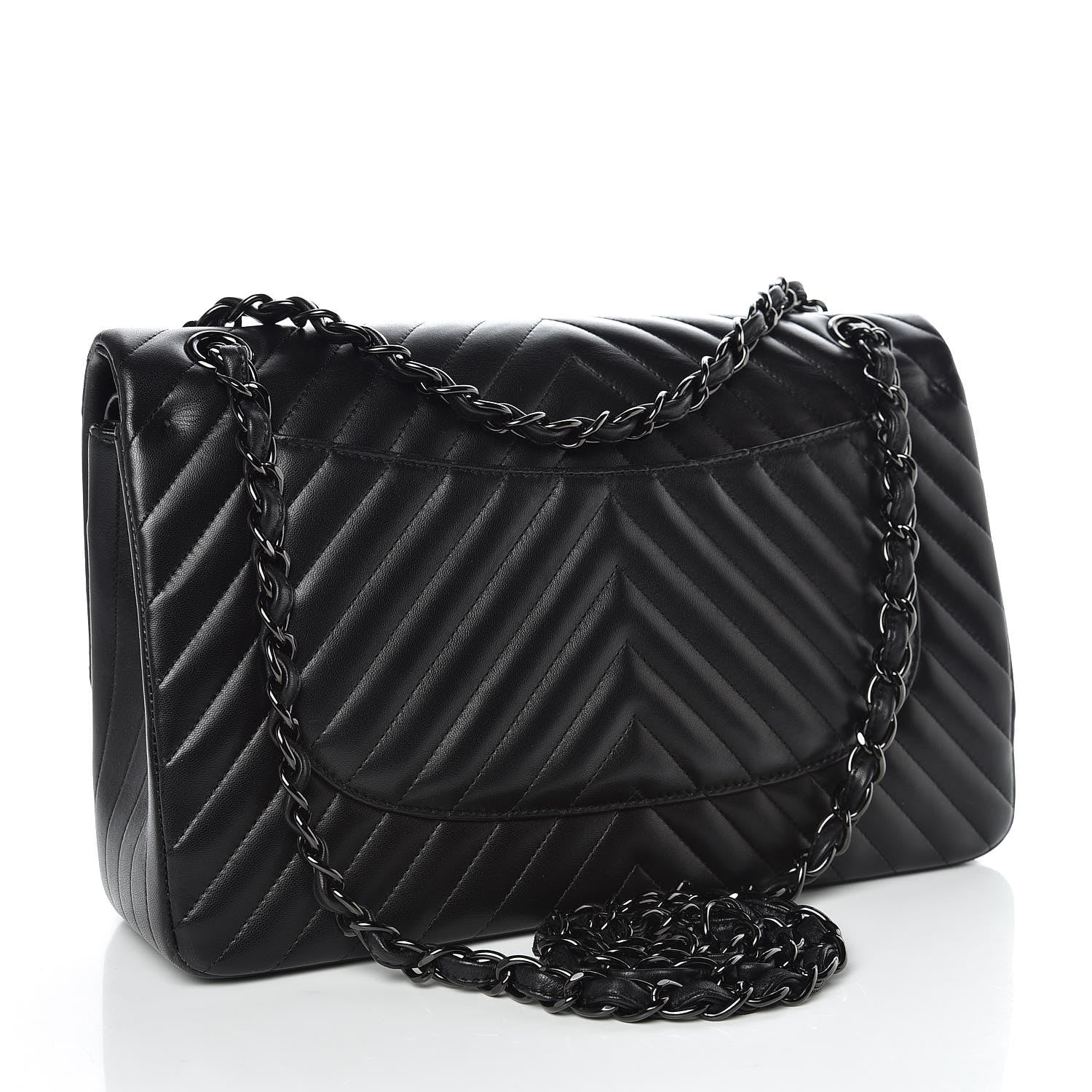 Chanel Lambskin Chevron Quilted Jumbo Double Flap So Black 4 of 11