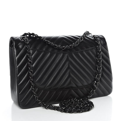 Chanel Lambskin Chevron Quilted Jumbo Double Flap So Black 4 of 11