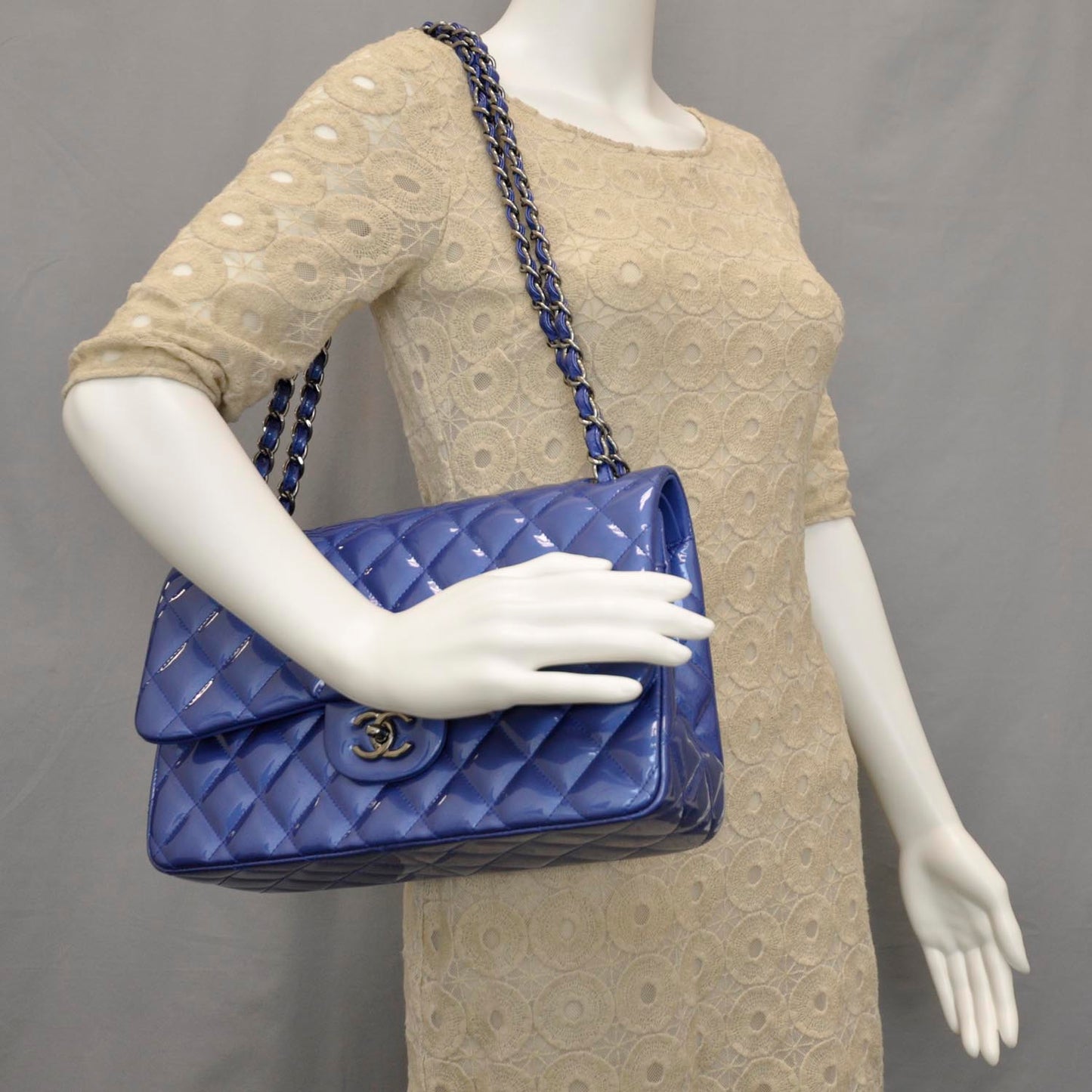 Patent Jumbo Double Flap Metallic Royal Blue