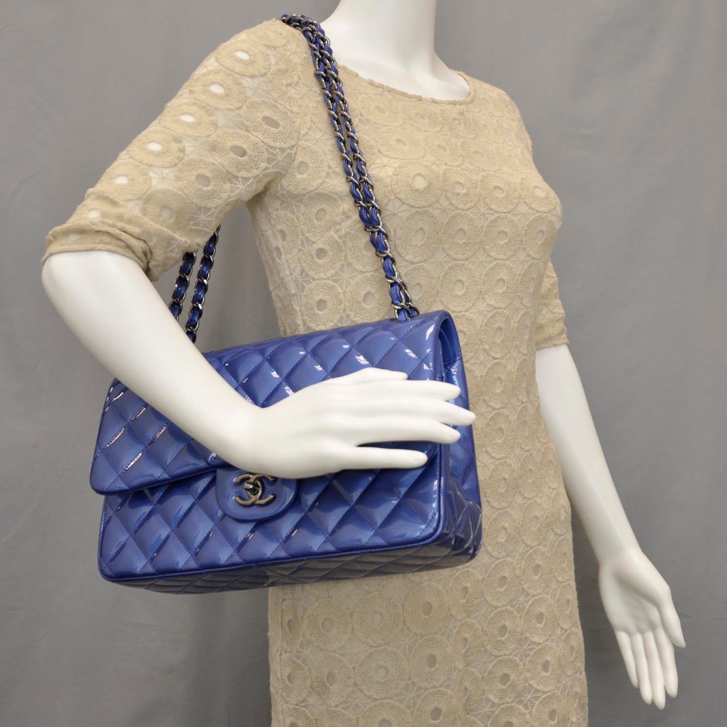 Chanel Patent Jumbo Double Flap Metallic Royal Blue 2 of 11