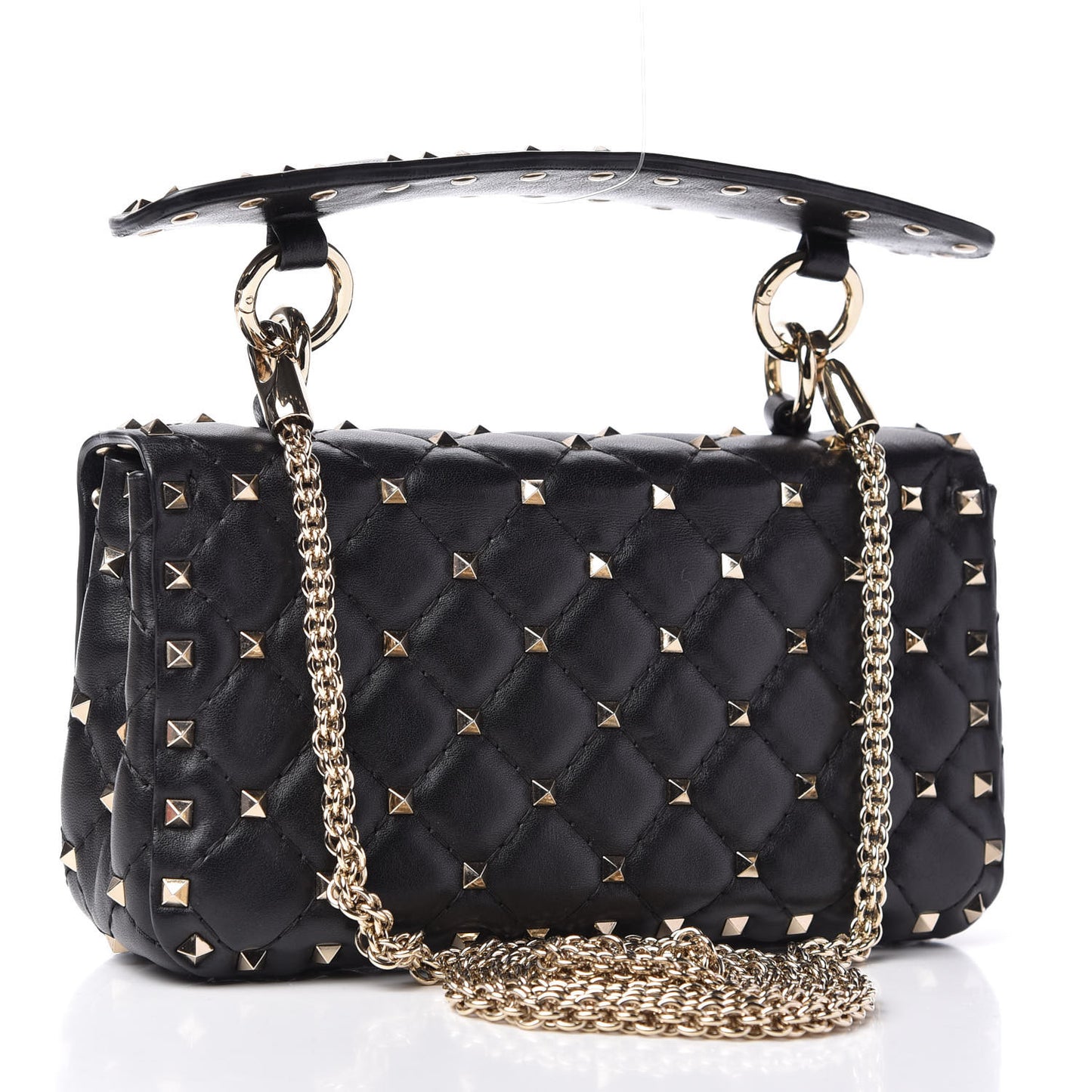 Lambskin Small Rockstud Spike Shoulder Bag Black