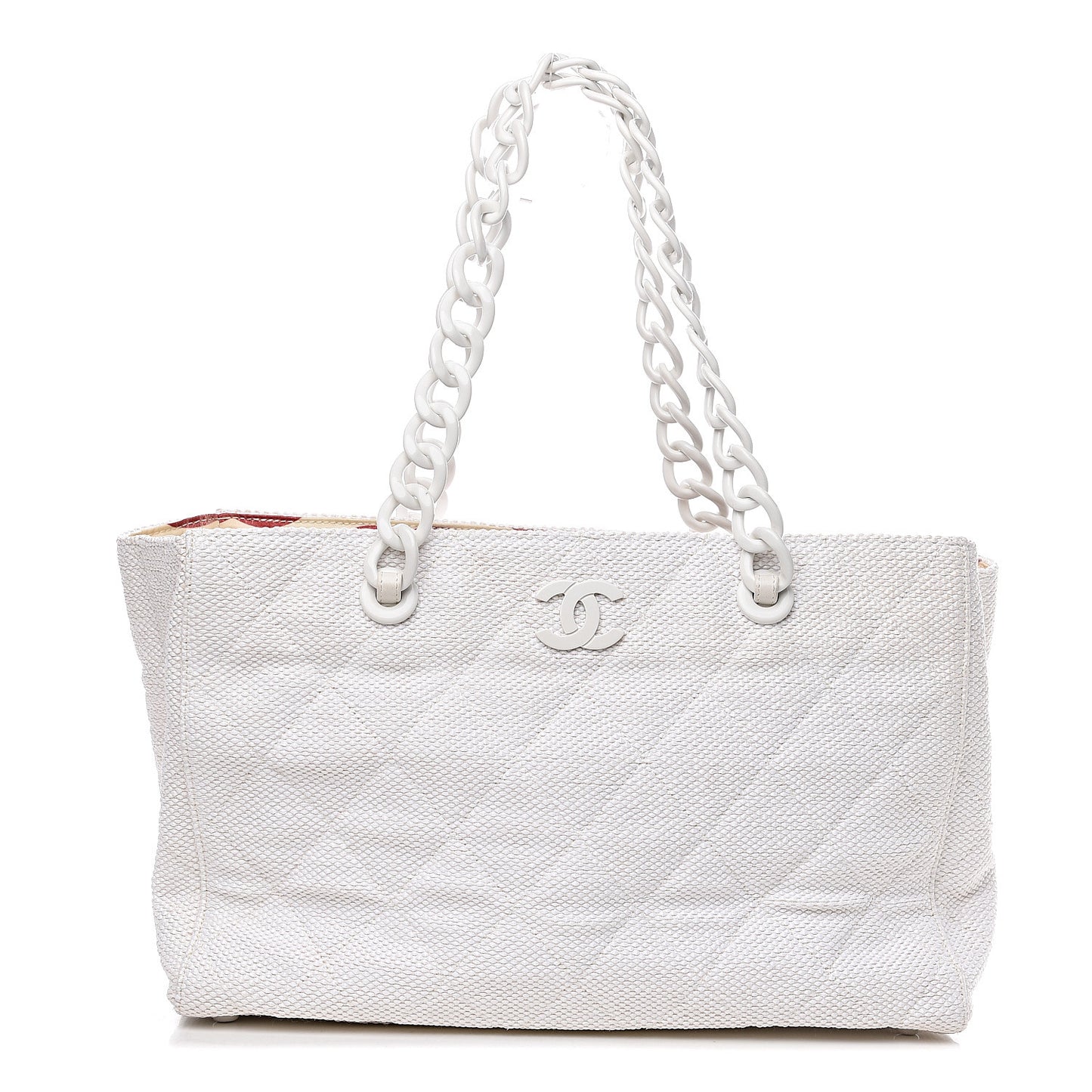 Woven Canvas Bekko Chain Tote White