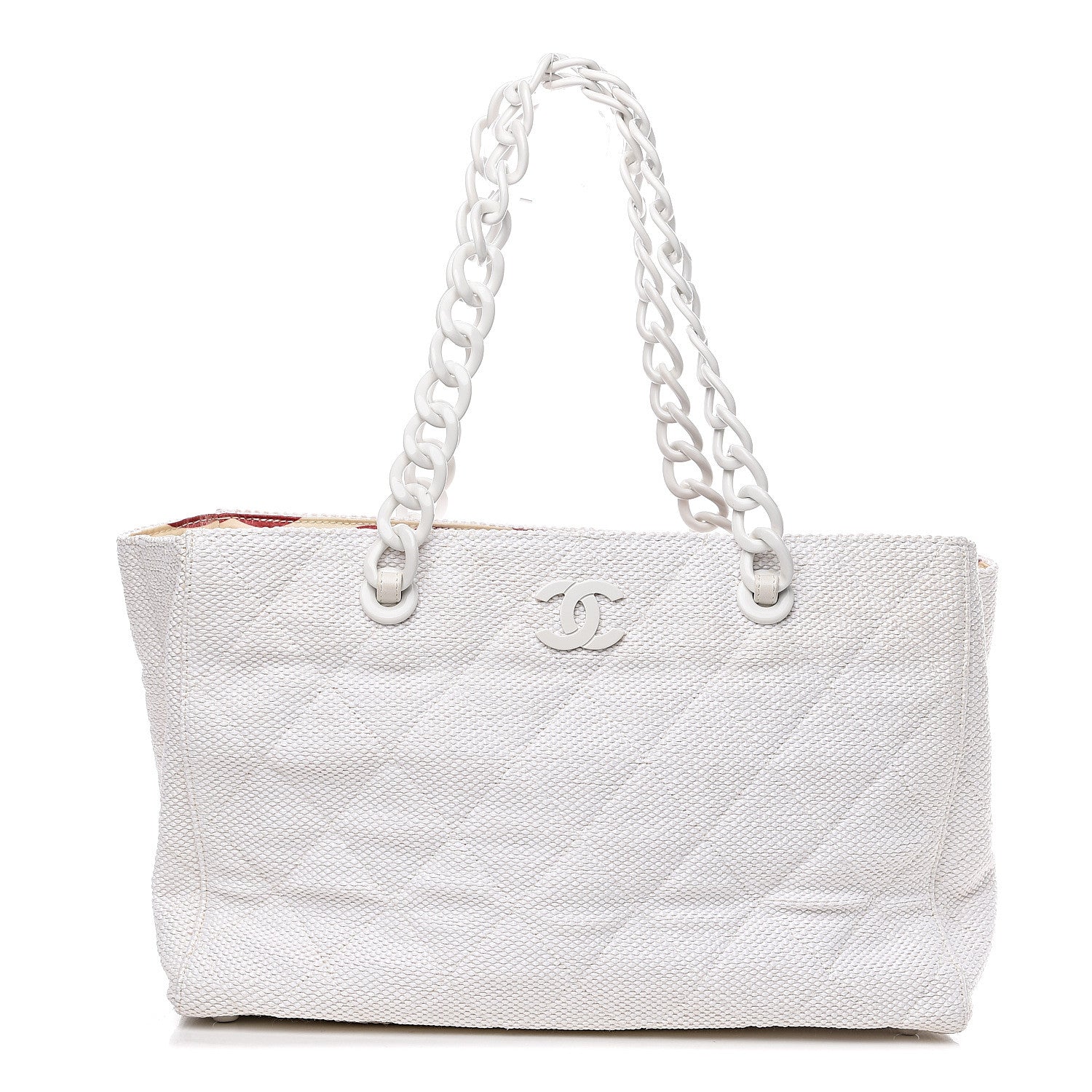 Chanel Woven Canvas Bekko Chain Tote White 1 of 11