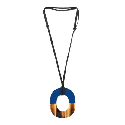 Hermes Buffalo Horn Lacquered Isthme Pendant Necklace Bleu 2 of 4