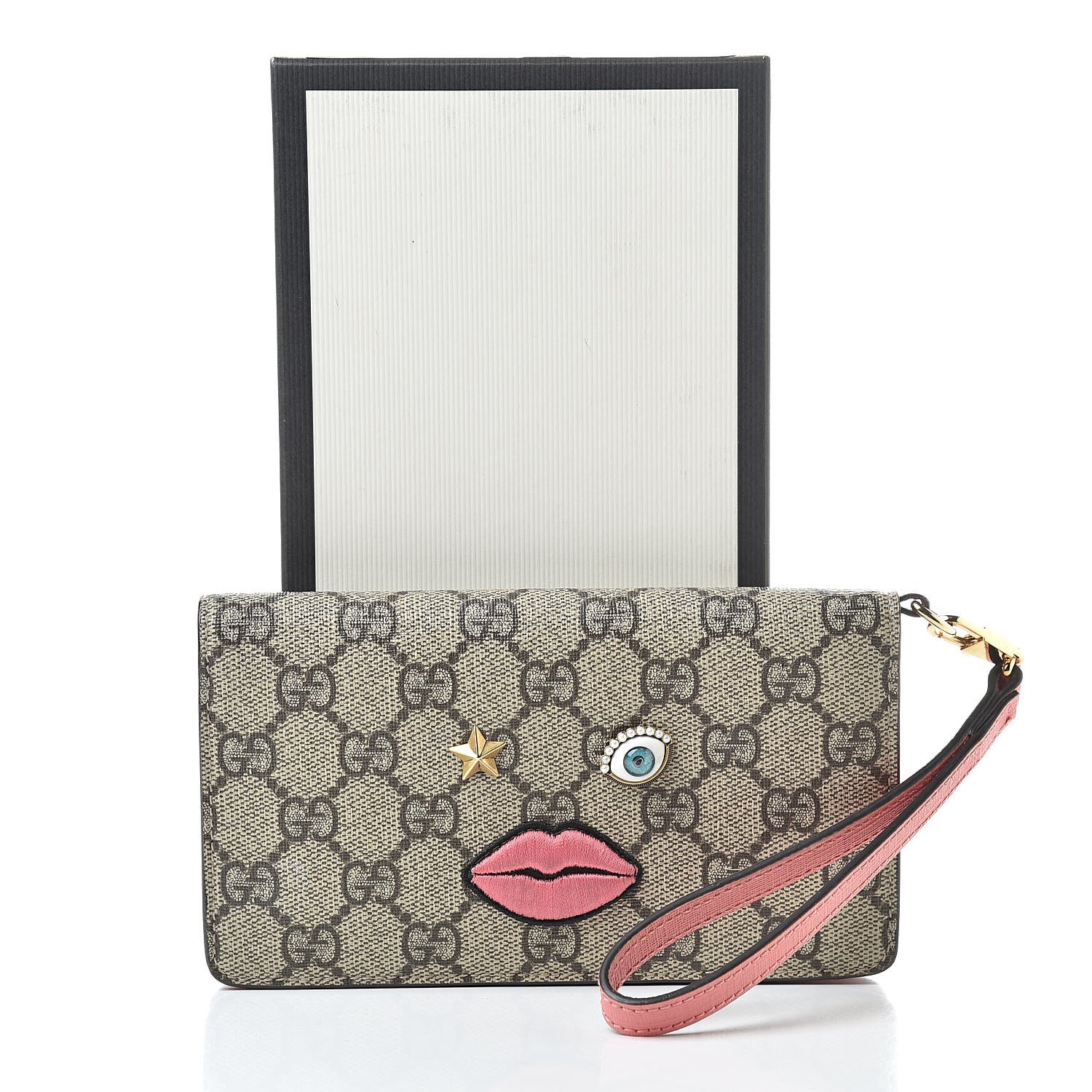 Gucci GG Supreme Monogram Embroidered Face iPhone 6 Case Wristlet Pink 8 of 8