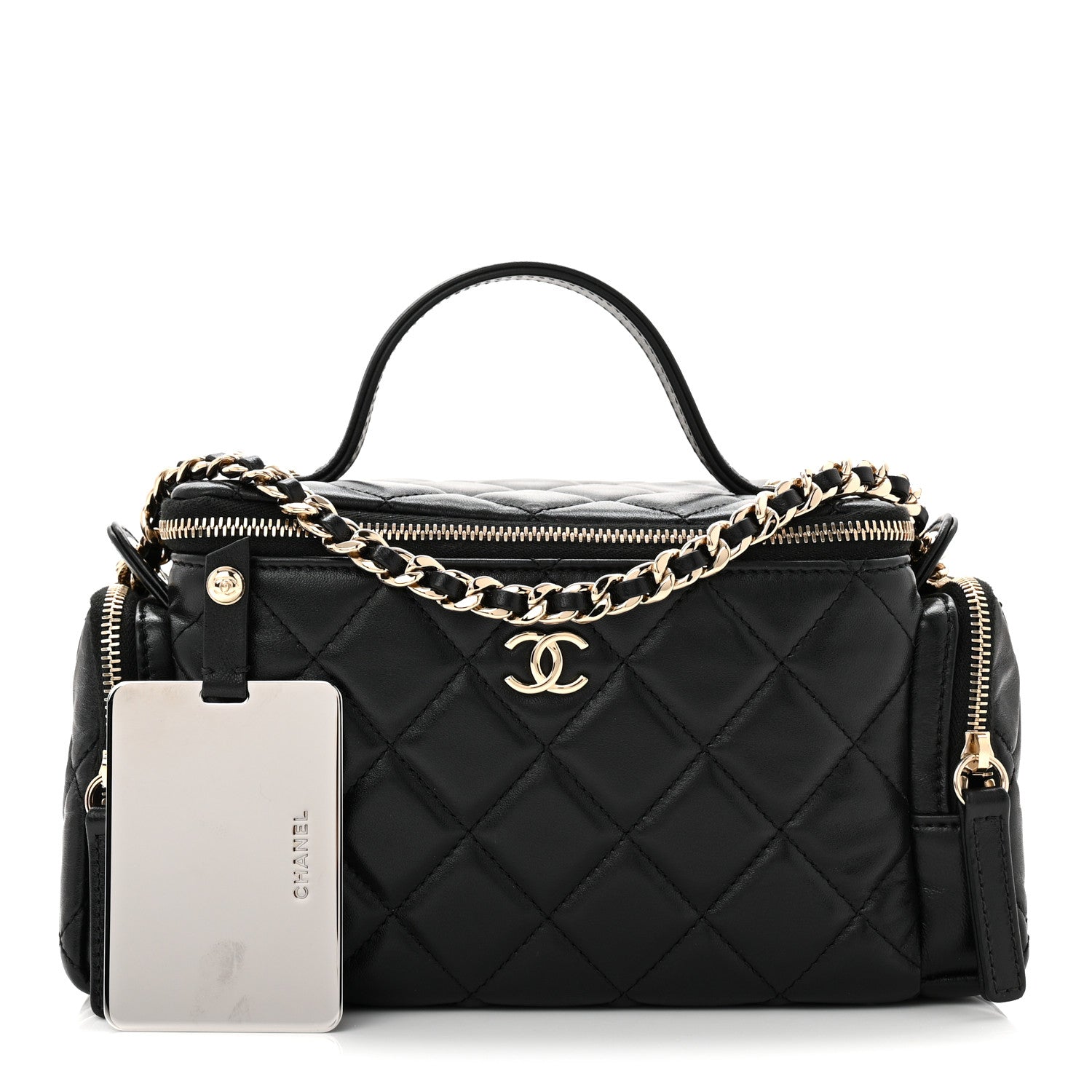 Chanel Lambskin Quilted Multi Pocket Top Handle Vanity With Chain Black 3 of 11