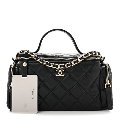 Chanel Lambskin Quilted Multi Pocket Top Handle Vanity With Chain Black 3 of 11