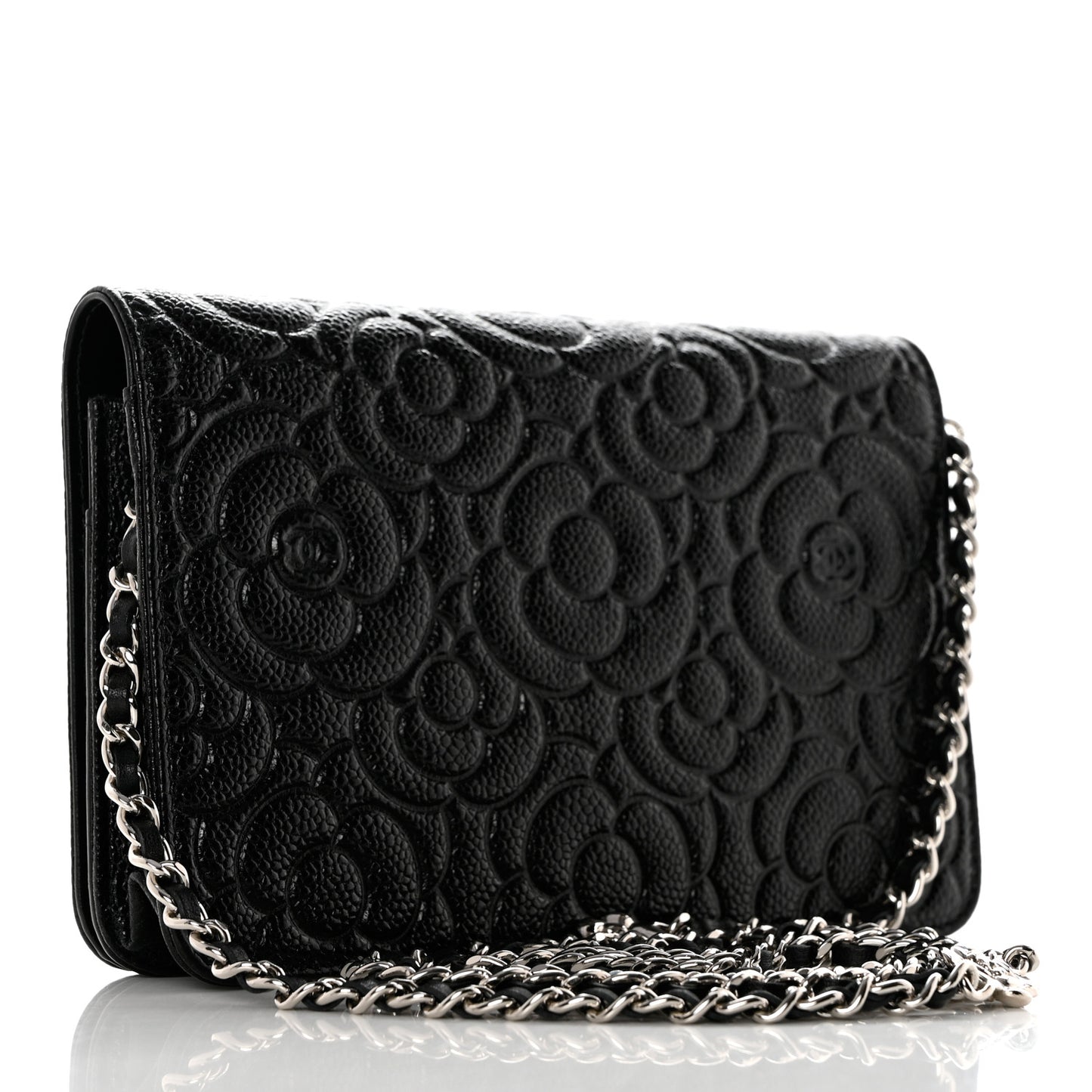 Caviar Camellia Embossed Wallet On Chain WOC Black