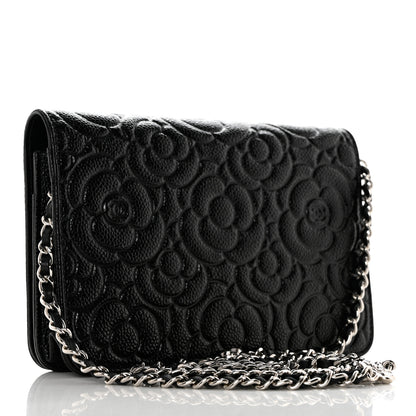 Chanel Caviar Camellia Embossed Wallet On Chain WOC Black 3 of 12