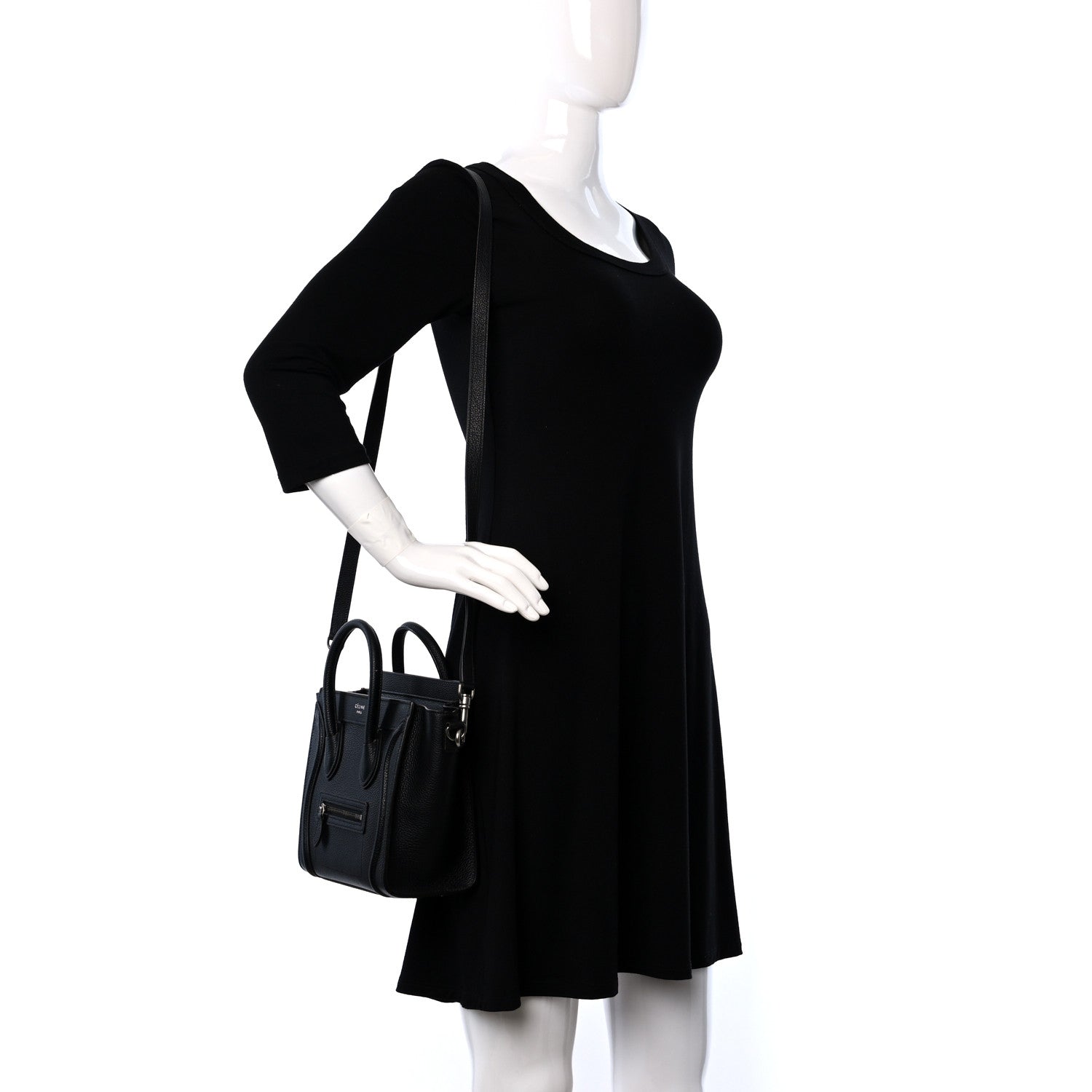 Celine Drummed Calfskin Nano Luggage Black 2 of 9