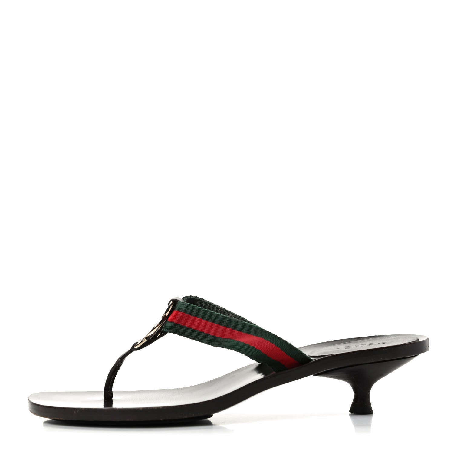 Gucci Nylon Calfskin Web Womens Thong Low Heel Sandals 6.5 Green Red Cocoa 1 of 10