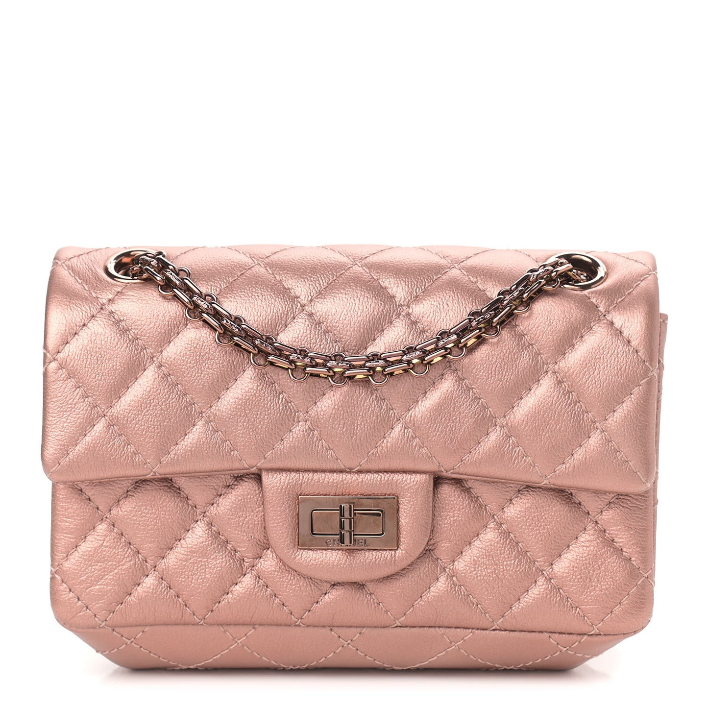 Metallic Grained Calfskin Quilted 2.55 Reissue Mini Flap Copper Pink