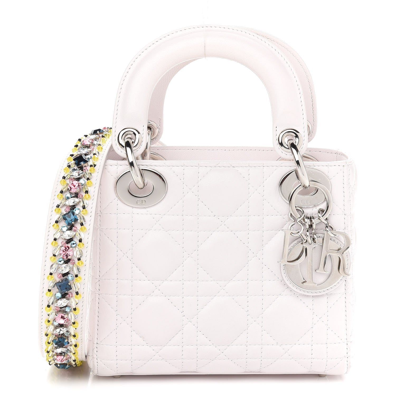 Christian Dior Lambskin Cannage Mini Lady Dior Crystal Strap Off White 1 of 7