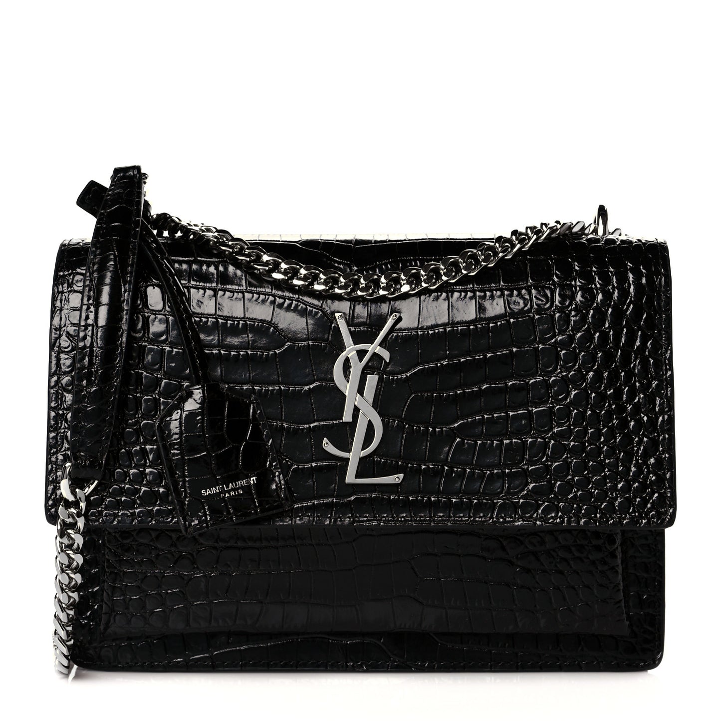 Calfskin Crocodile Embossed Medium Monogram Sunset Black