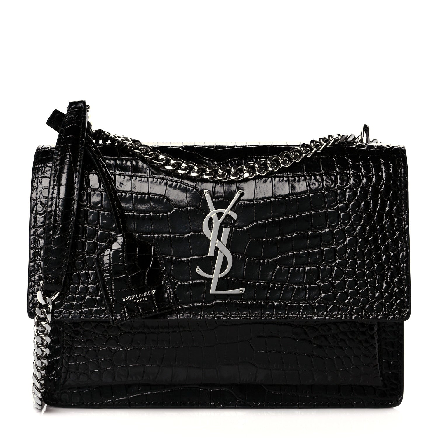 Saint Laurent Calfskin Crocodile Embossed Medium Monogram Sunset Black 1 of 10