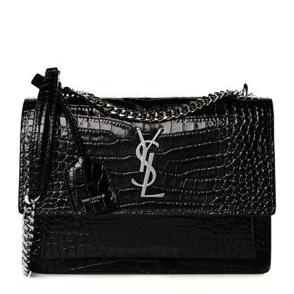 Saint Laurent Calfskin Crocodile Embossed Medium Monogram Sunset Black 1 of 10