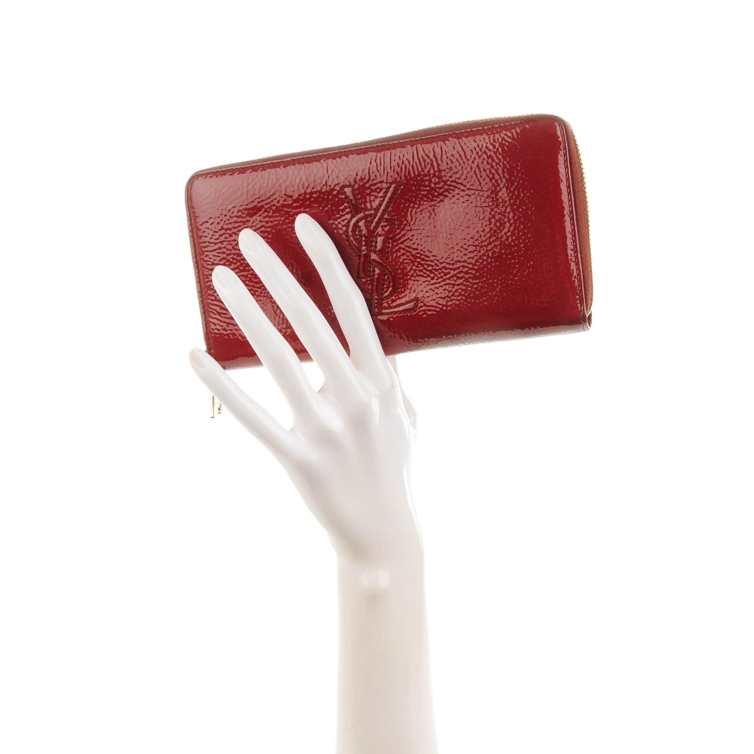Saint Laurent Textured Patent Calfskin Belle De Jour Zip Around Wallet Red 2 of 7