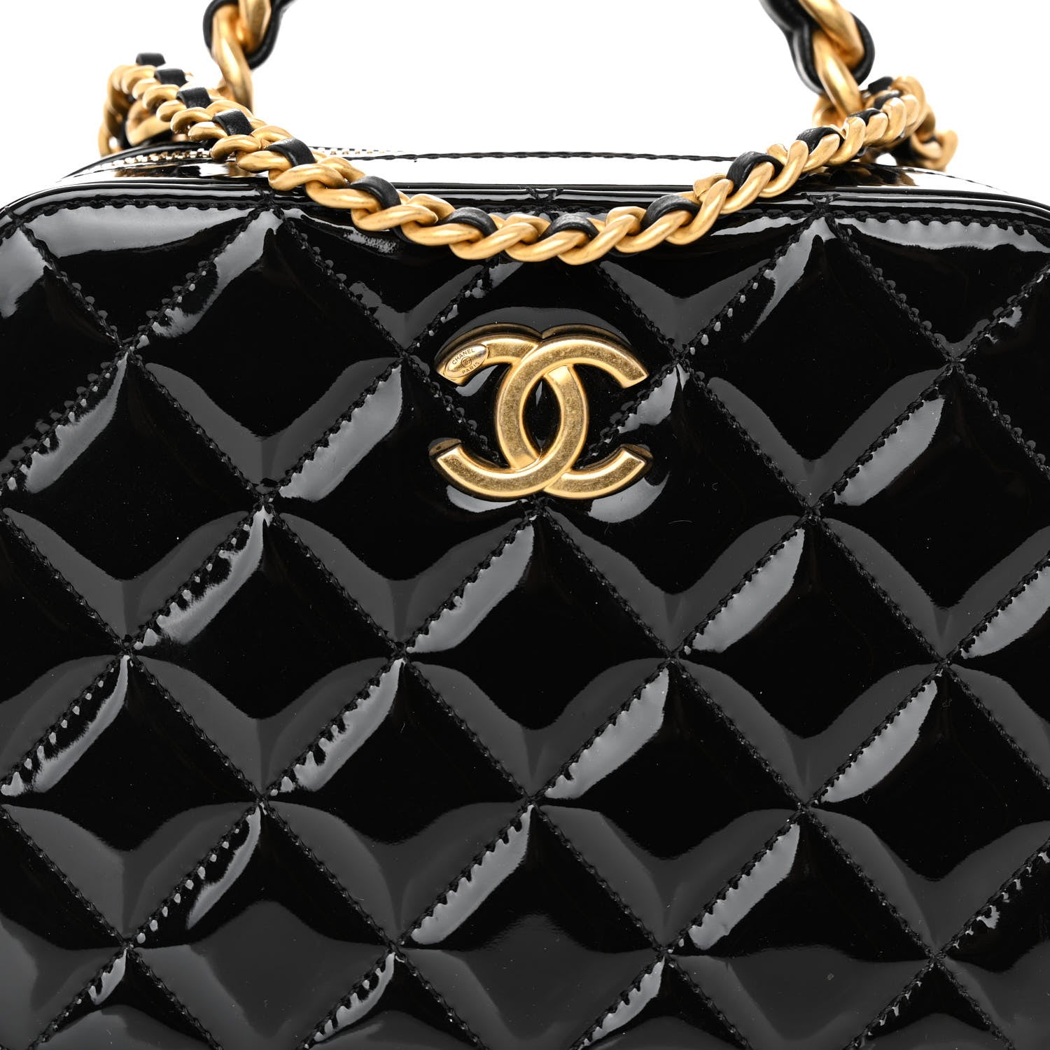 Chanel Patent Quilted Top Handle Small Vanity Case Black 9 of 11