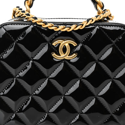 Chanel Patent Quilted Top Handle Small Vanity Case Black 9 of 11