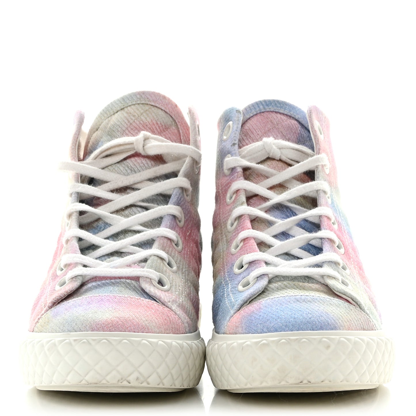 Printed Fabric Quilted High Top Sneakers 35 Green Pink Blue White