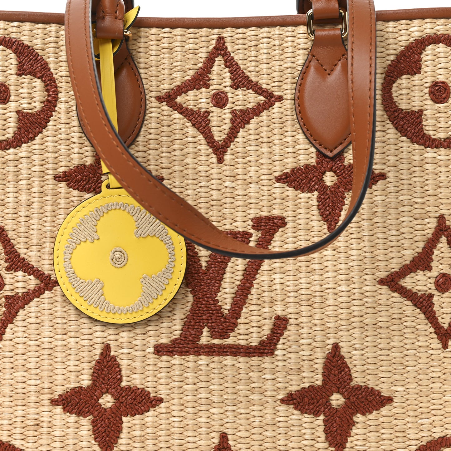Raffia Calfskin Monogram Giant Onthego MM Tan