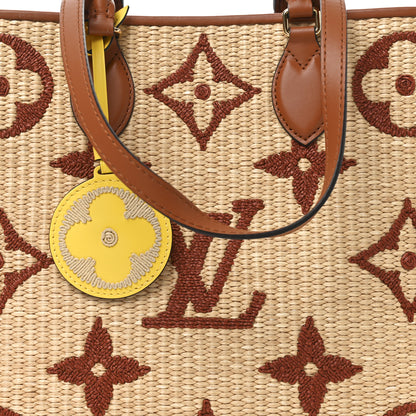 Louis Vuitton Raffia Calfskin Monogram Giant Onthego MM Tan 7 of 10