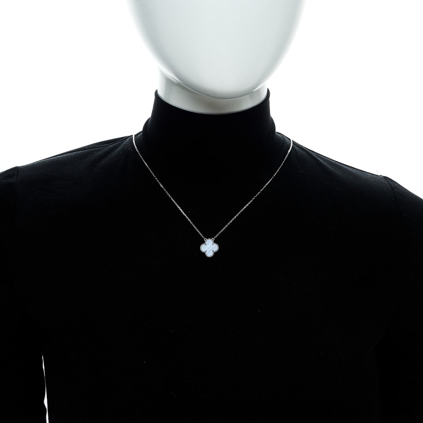 18k White Gold Chalcedony Vintage Alhambra Pendant Necklace