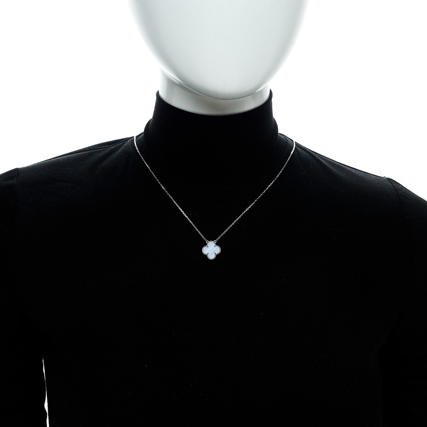 Van Cleef & Arpels 18k White Gold Chalcedony Vintage Alhambra Pendant Necklace 2 of 6