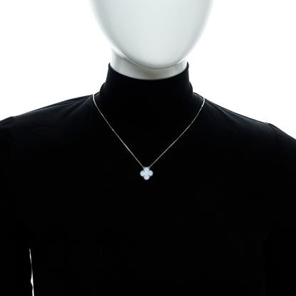 Van Cleef & Arpels 18k White Gold Chalcedony Vintage Alhambra Pendant Necklace 2 of 6