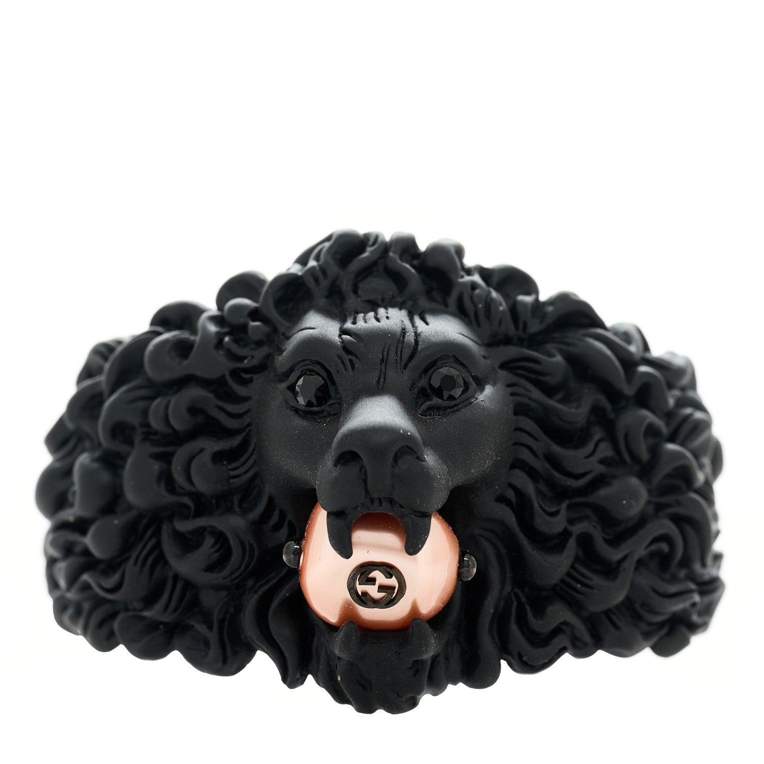 Gucci Metal Pearl Lion Head Cuff Bracelet Black 1 of 4