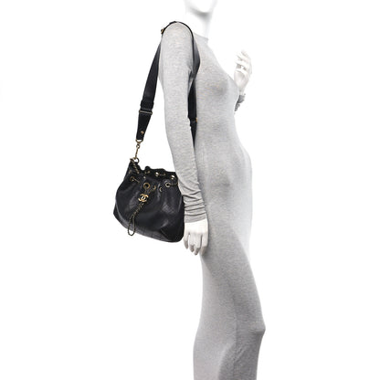 Chanel Calfskin Stitched Small Paris Rome Drawstring CC Bag Black 2 of 10