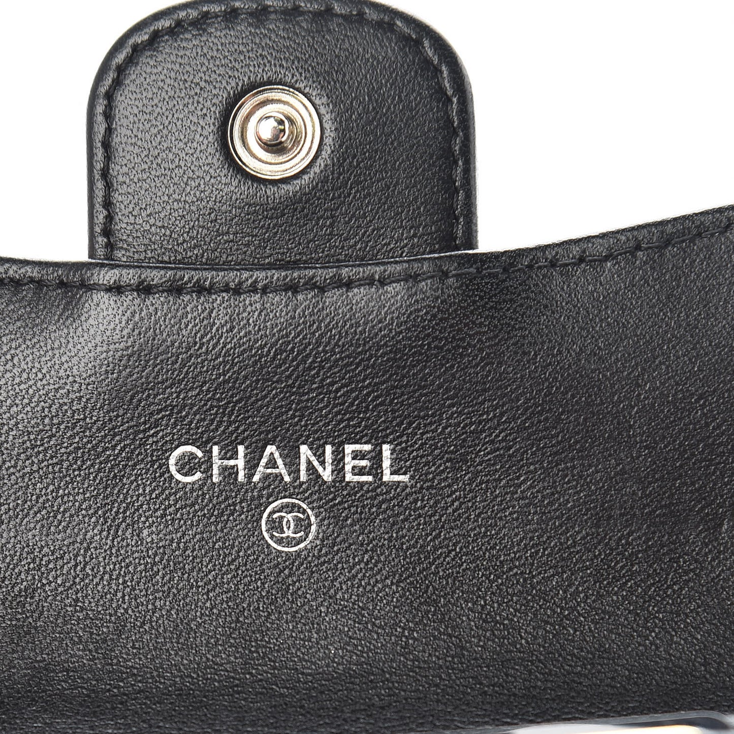 Lambskin Quilted Flap Card Holder Black