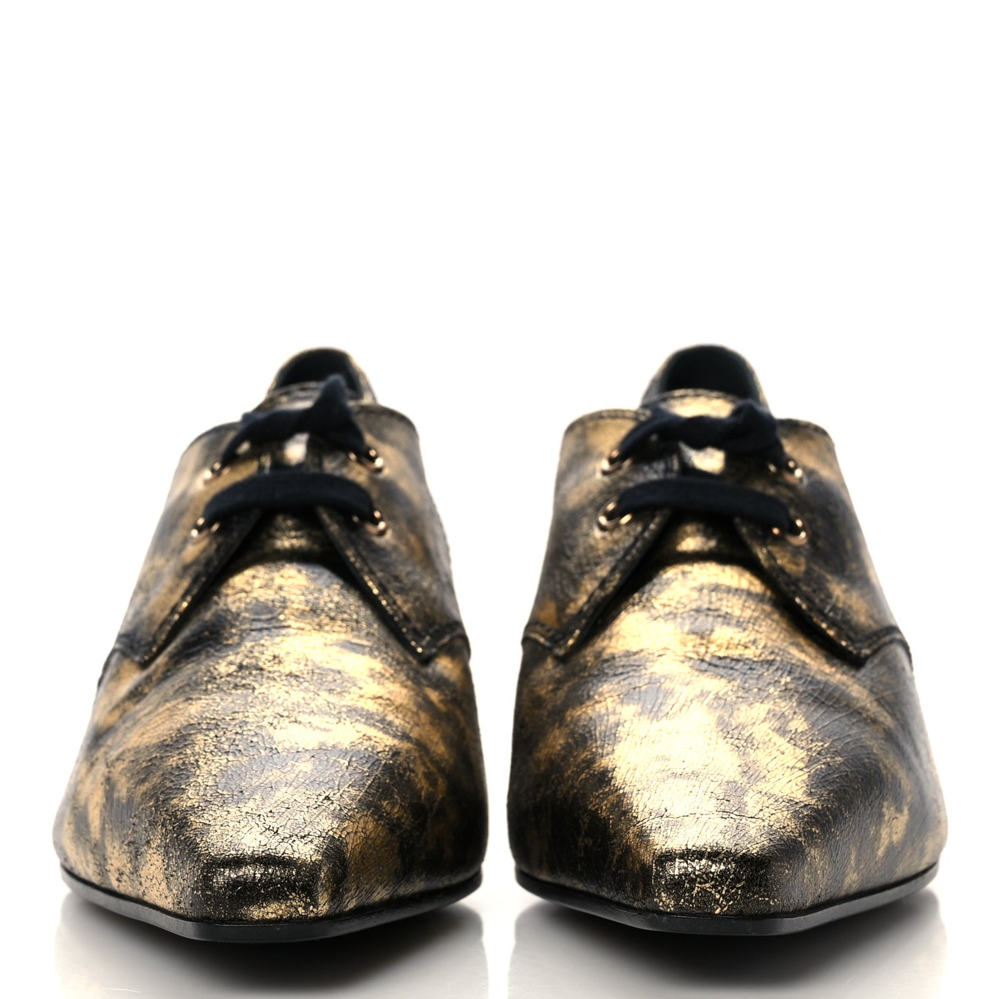 Laminated Goatskin Lace Up Oxford 38 Gold