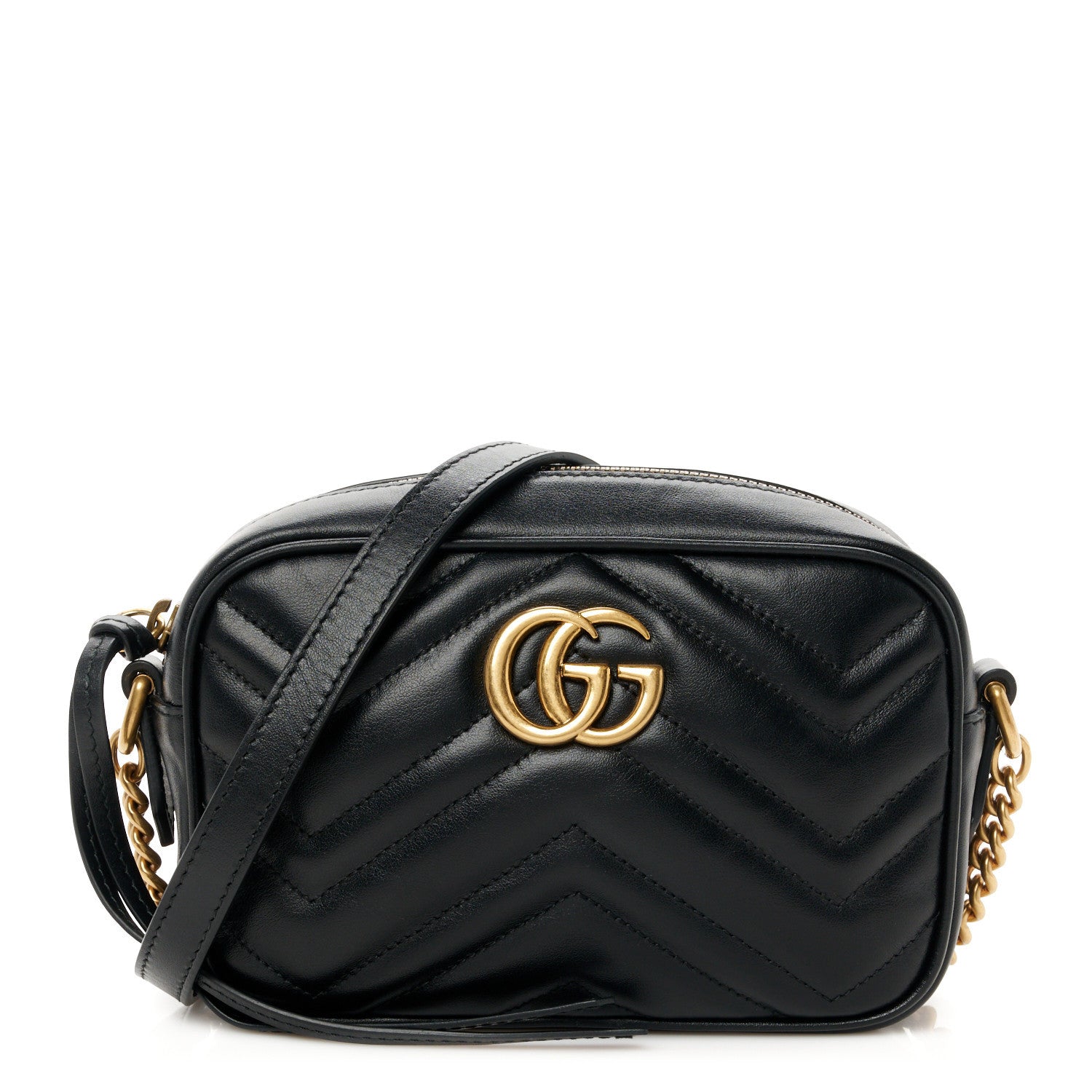 Gucci Calfskin Matelasse Mini GG Marmont Chain Shoulder Bag Black 1 of 11