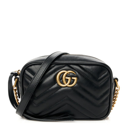 Gucci Calfskin Matelasse Mini GG Marmont Chain Shoulder Bag Black 1 of 11