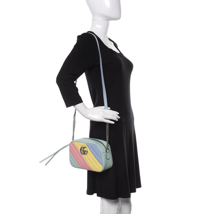 Gucci Calfskin Matelasse Diagonal Small GG Marmont Chain Shoulder Bag Multicolor Pastel 2 of 10